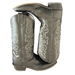 JUSTIN Black Leather Western Cowboy Boots Men size 9.5 D Vintage